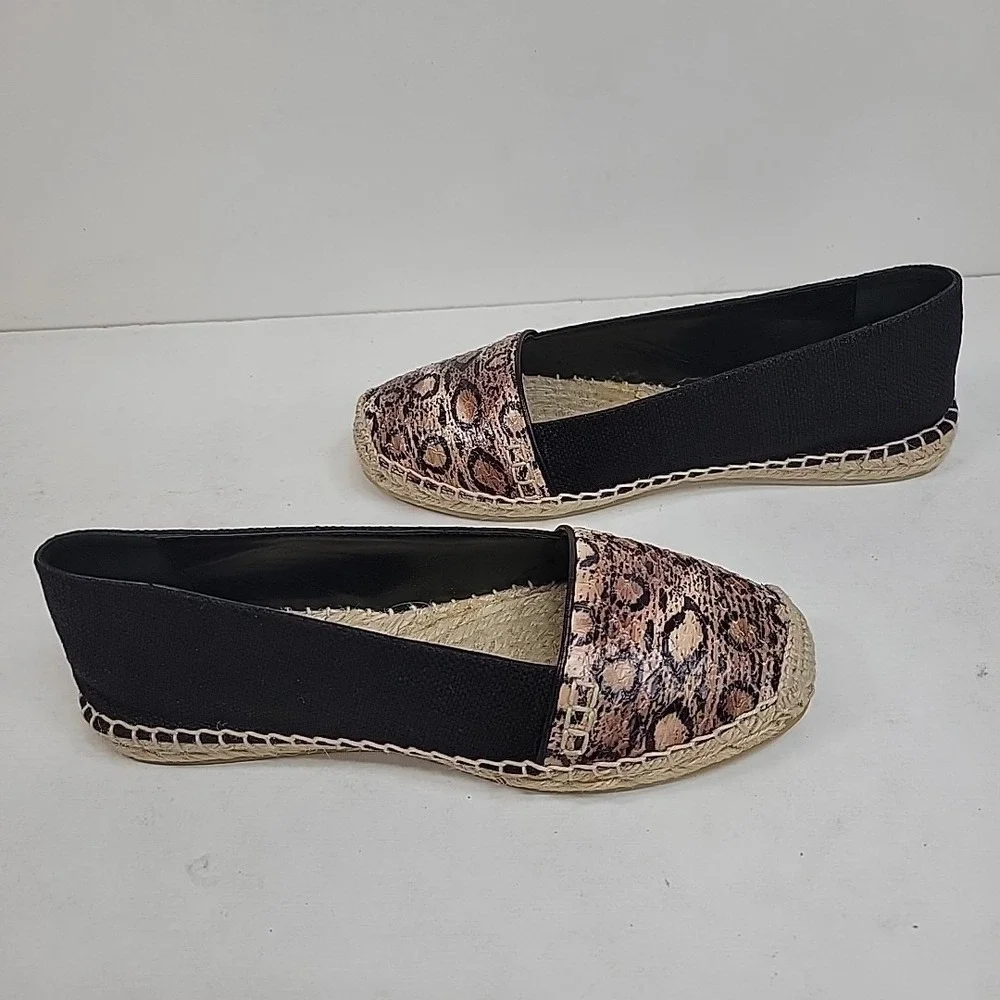 NIB Giambattista Valli  Black Snake Skin‎ Linen Espadrilles Women's US 7.5 Flat